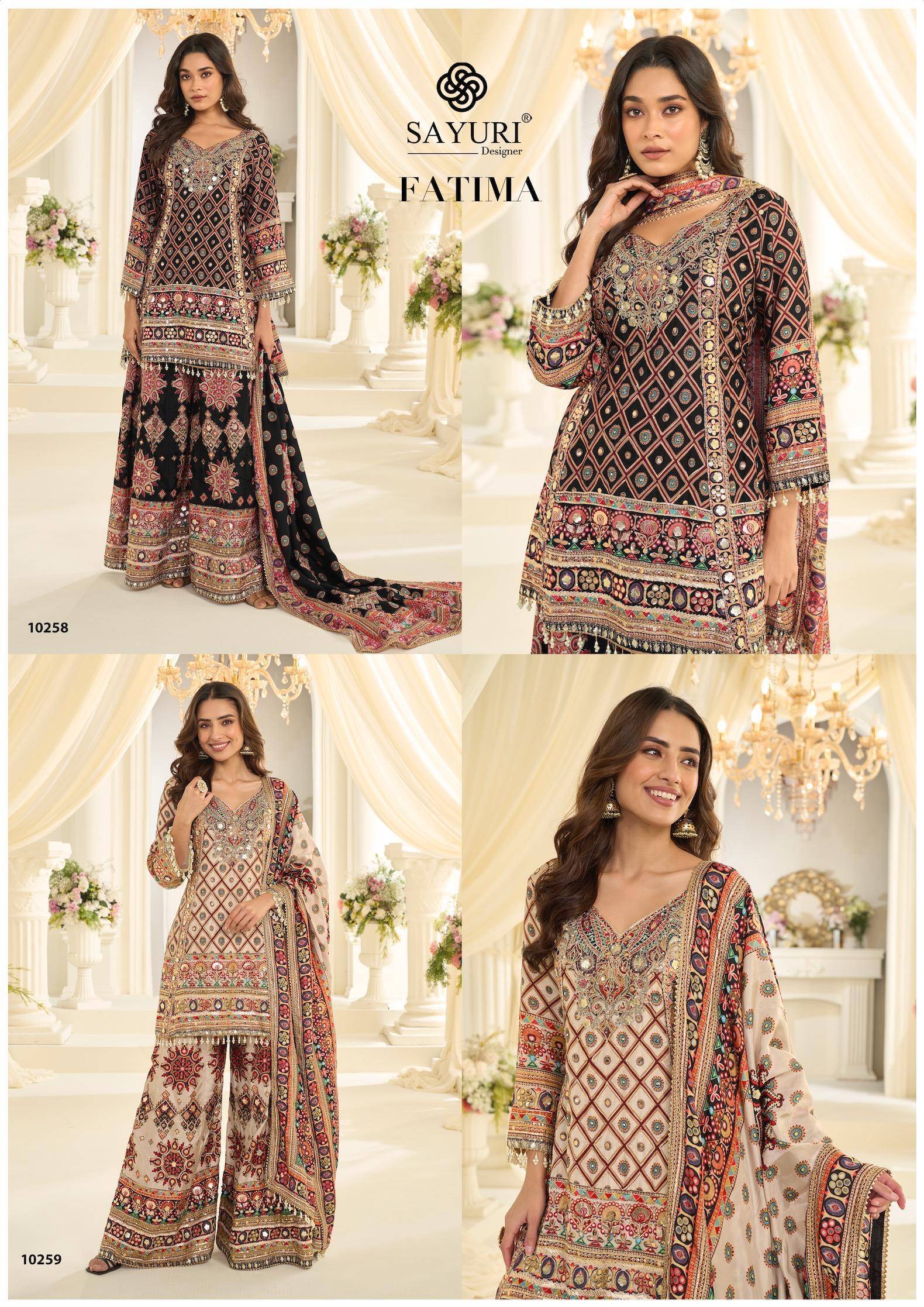 FATIMA By Sayuri 10258 To 10259 Series Beautiful Sharara Suits Colorful Stylish Fancy Casual Wear & Ethnic Wear Premium Chinnon Silk Dresses At Wholesale Price